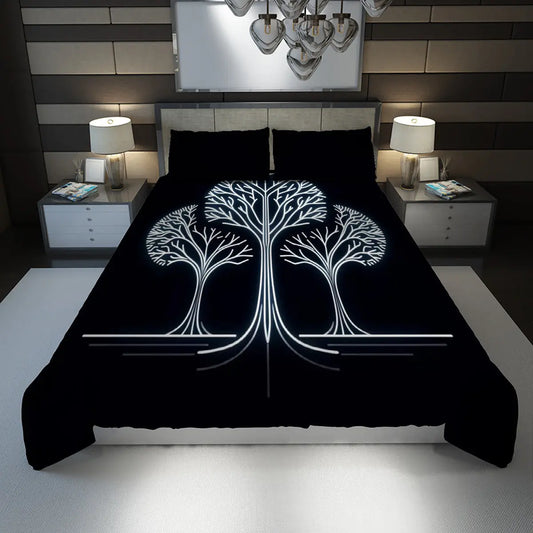 Black and White Neon Tree Bedding, Queen Size - Towels And Tapestries